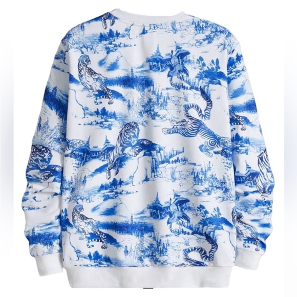 NWOT Men's Tiger & Mountain Print Blue Sweatshirt - Picture 2 of 4
